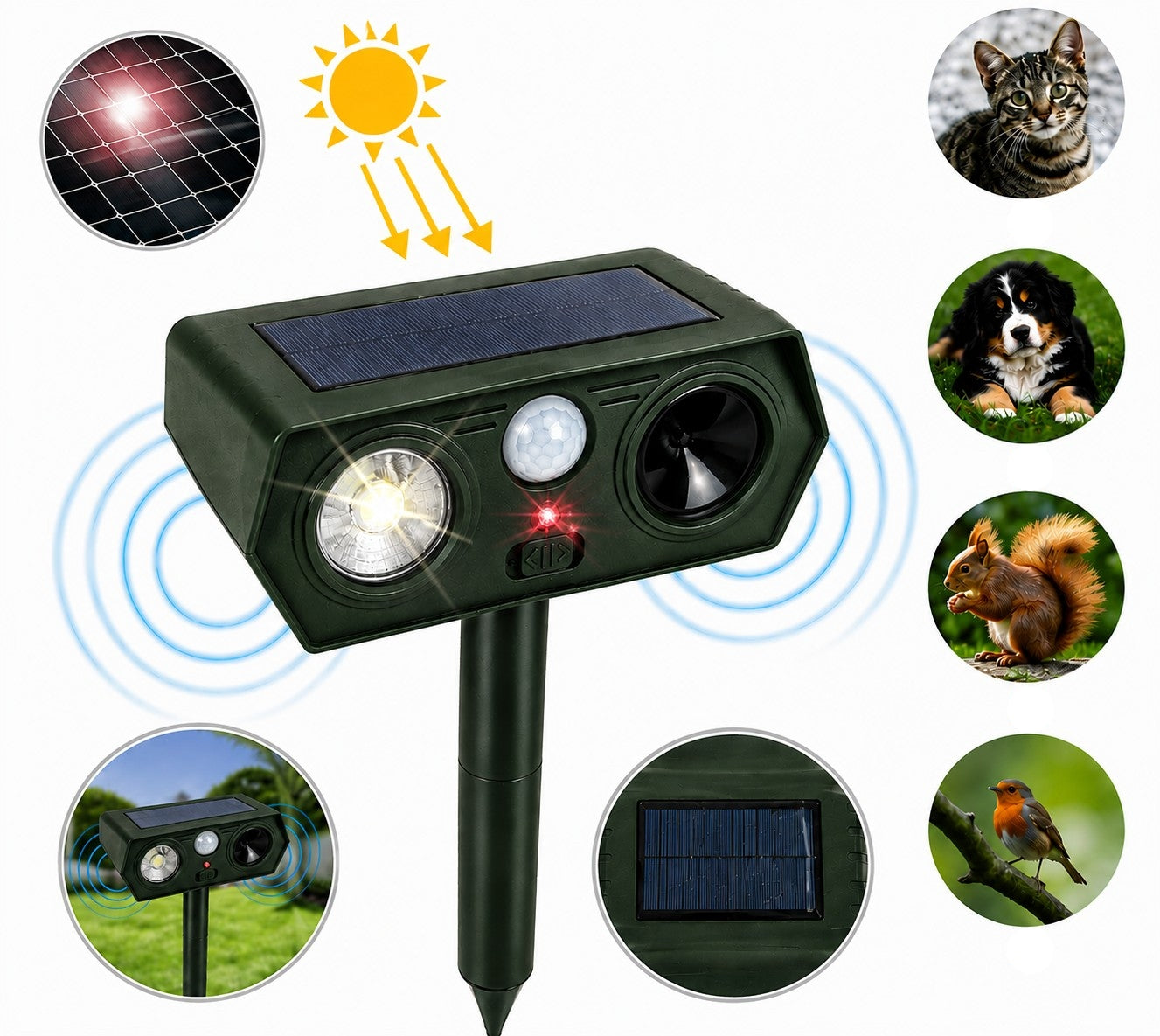 Ultrasonic Solar Animal Repellent Dog Boar Motion Sensor 1 Pack