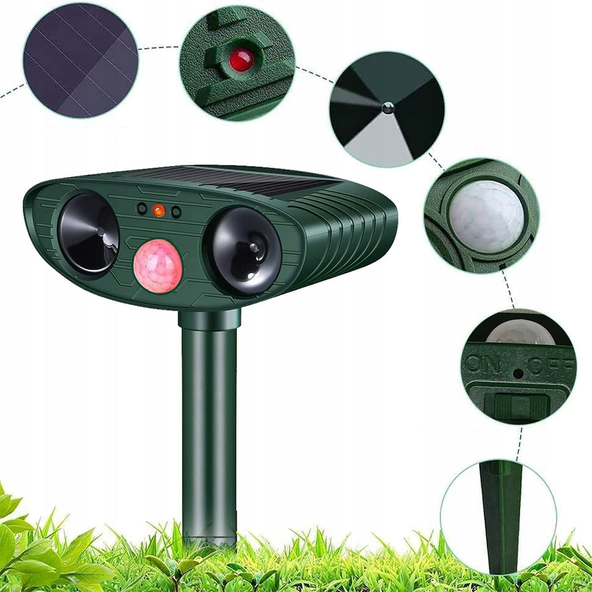 Ultrasonic Solar Animal Repellent Dog Boar Motion Sensor Use Against moles martens mice dogs birds rats wild animals