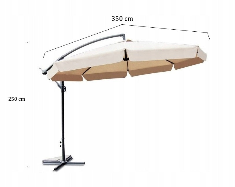 Umbrella 350cm Garden FOLDING WITH BOOM valance LARGE BEIGE LIGHT Diameter/width 350 cm