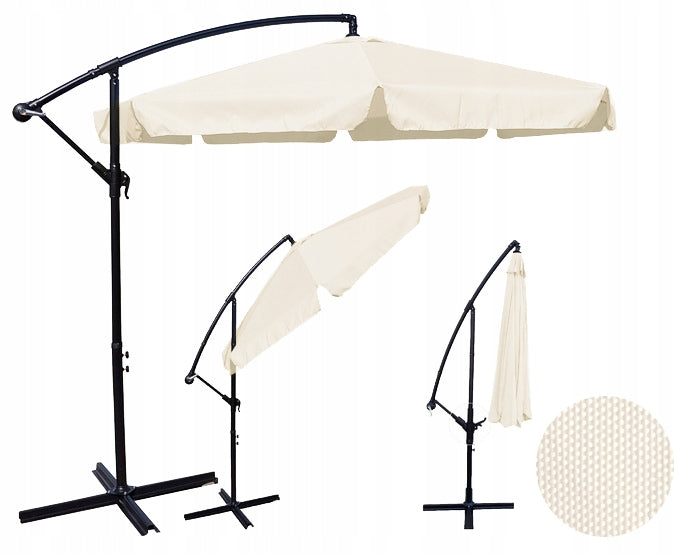Umbrella 350cm Garden FOLDING WITH BOOM valance LARGE BEIGE LIGHT