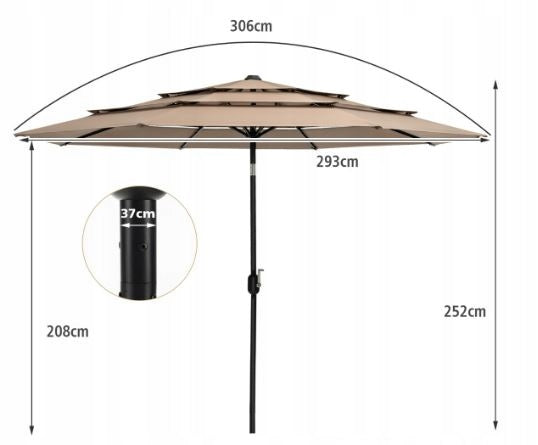 Umbrella Costway Beige with ventilation adjustable 300 x 244 cm Garden Manufacturer Costway