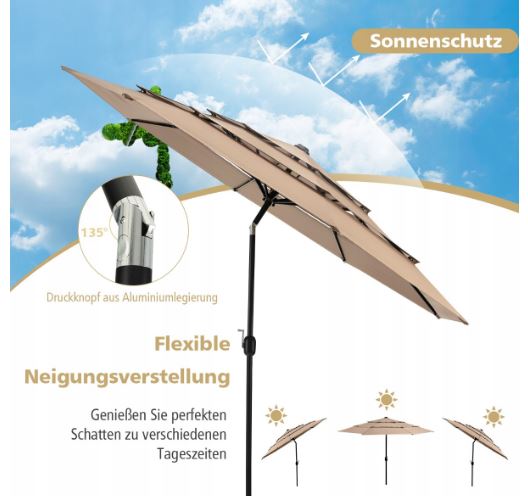 Umbrella Costway Beige with ventilation adjustable 300 x 244 cm Garden Manufacturer code NP11559WN