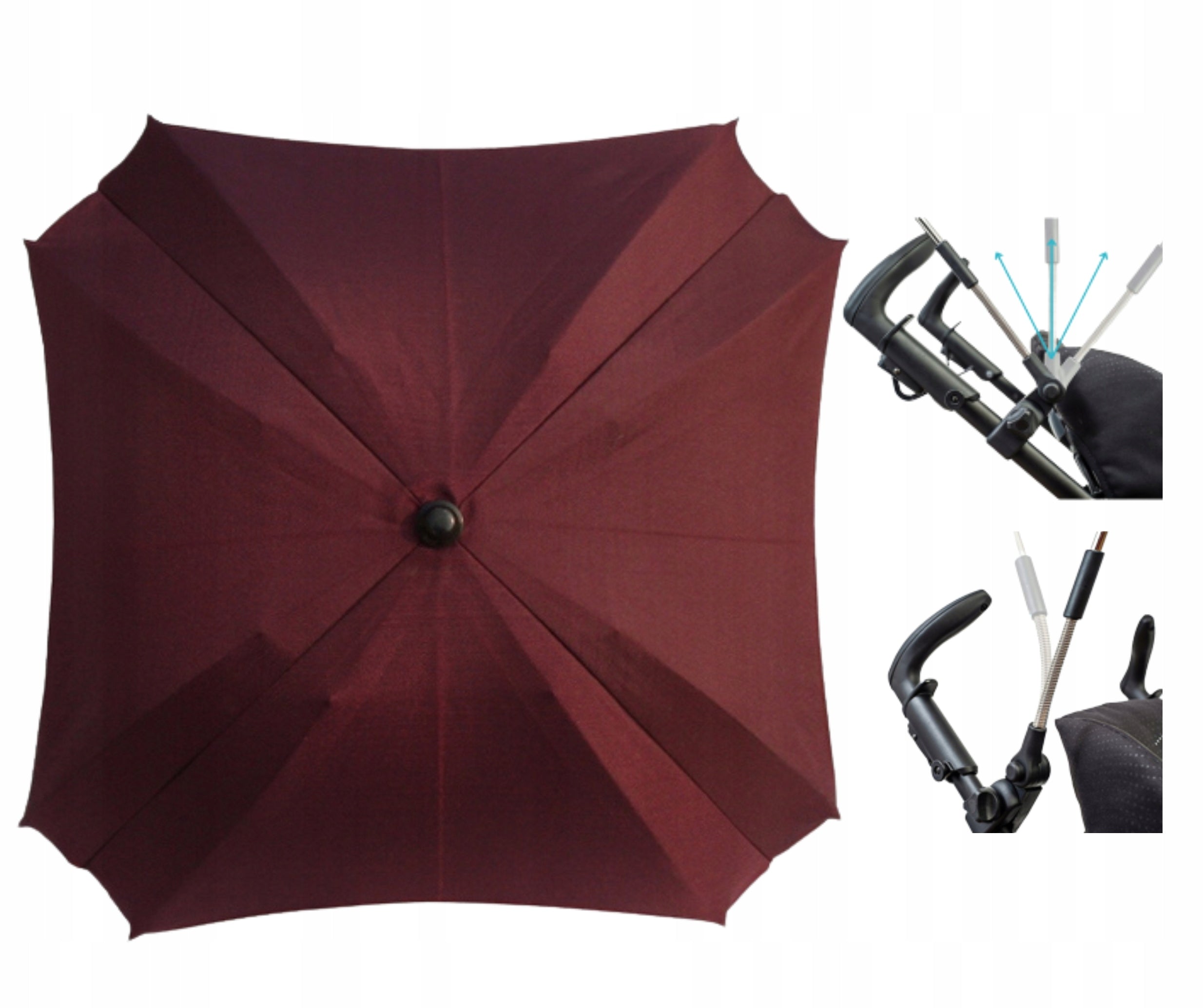 Umbrella for stroller burgundy square sun 62cm filterUV50 PL