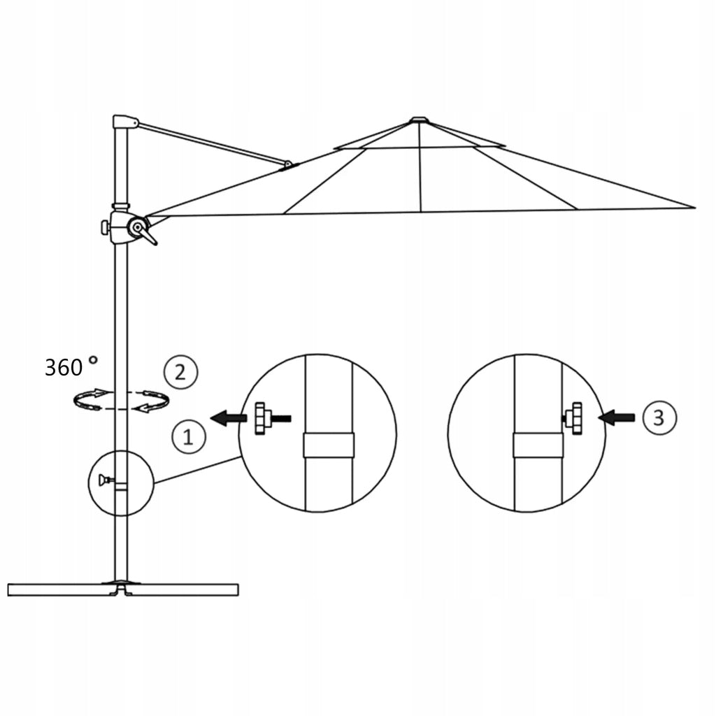 Umbrella hanging on steel post, 300 cm, black Kind with boom