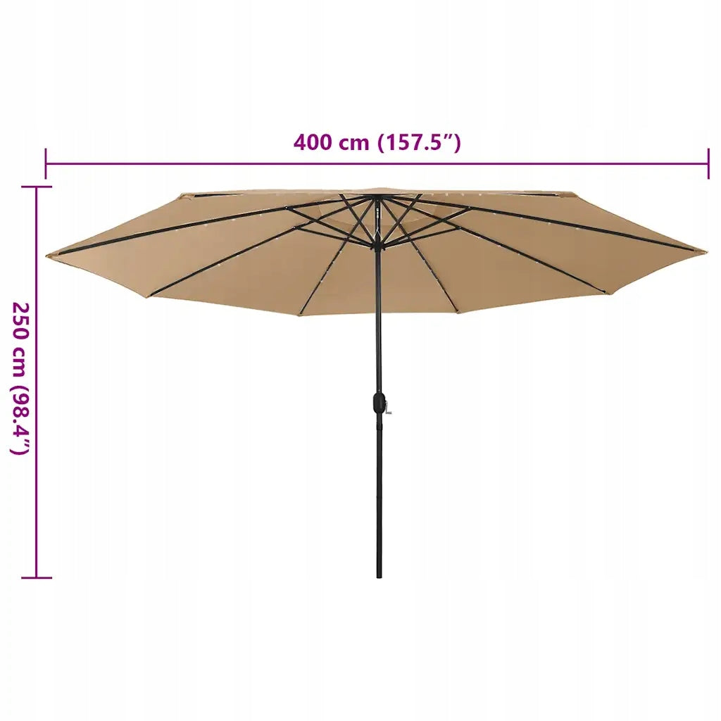 Umbrella with LED, 400 cm, taupe Product height 267 cm