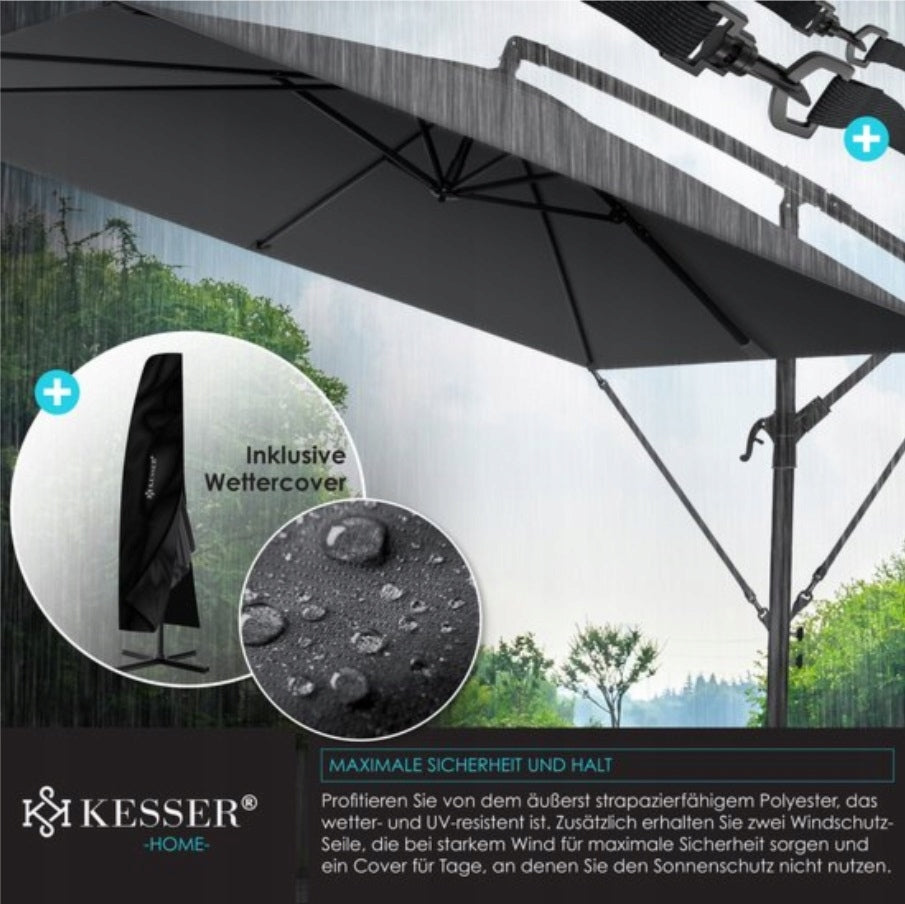 Umbrella with boom grey rectangular sunshade with garden cover Color gray