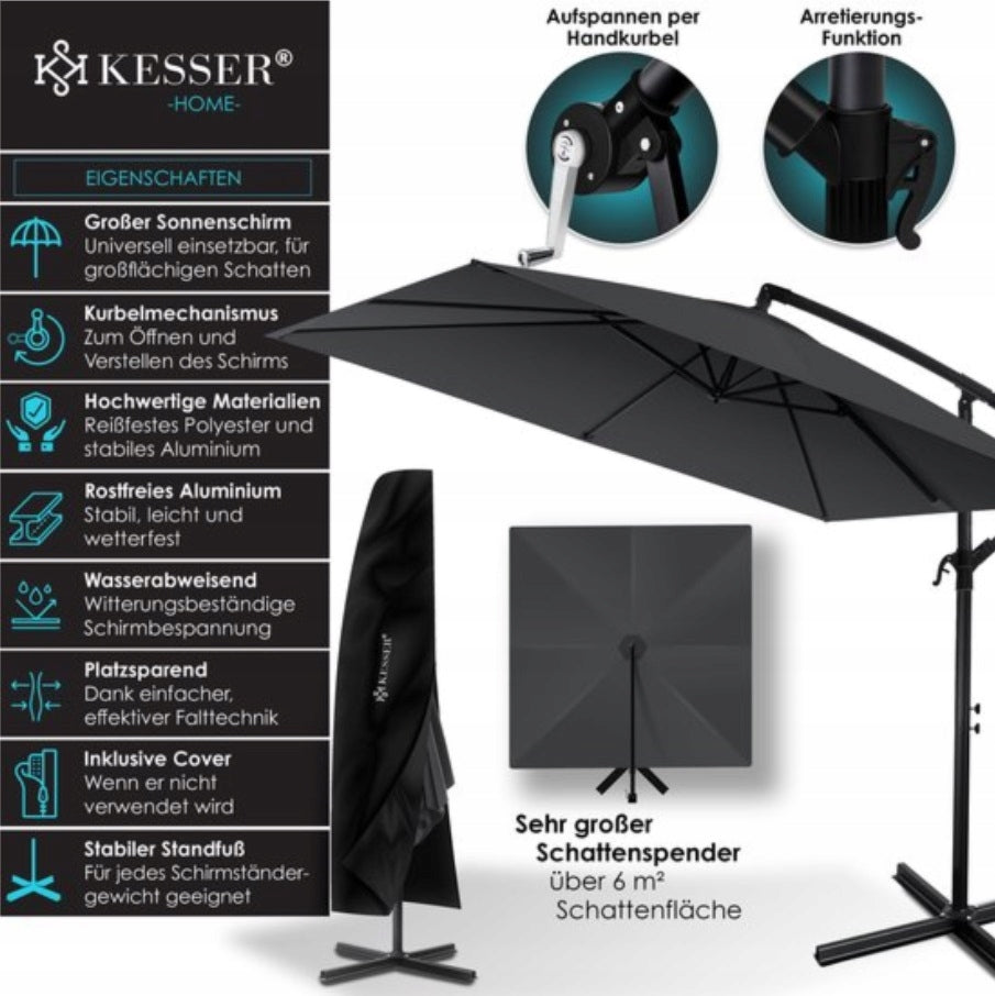 Umbrella with boom grey rectangular sunshade with garden cover EAN (GTIN) 4260751941779