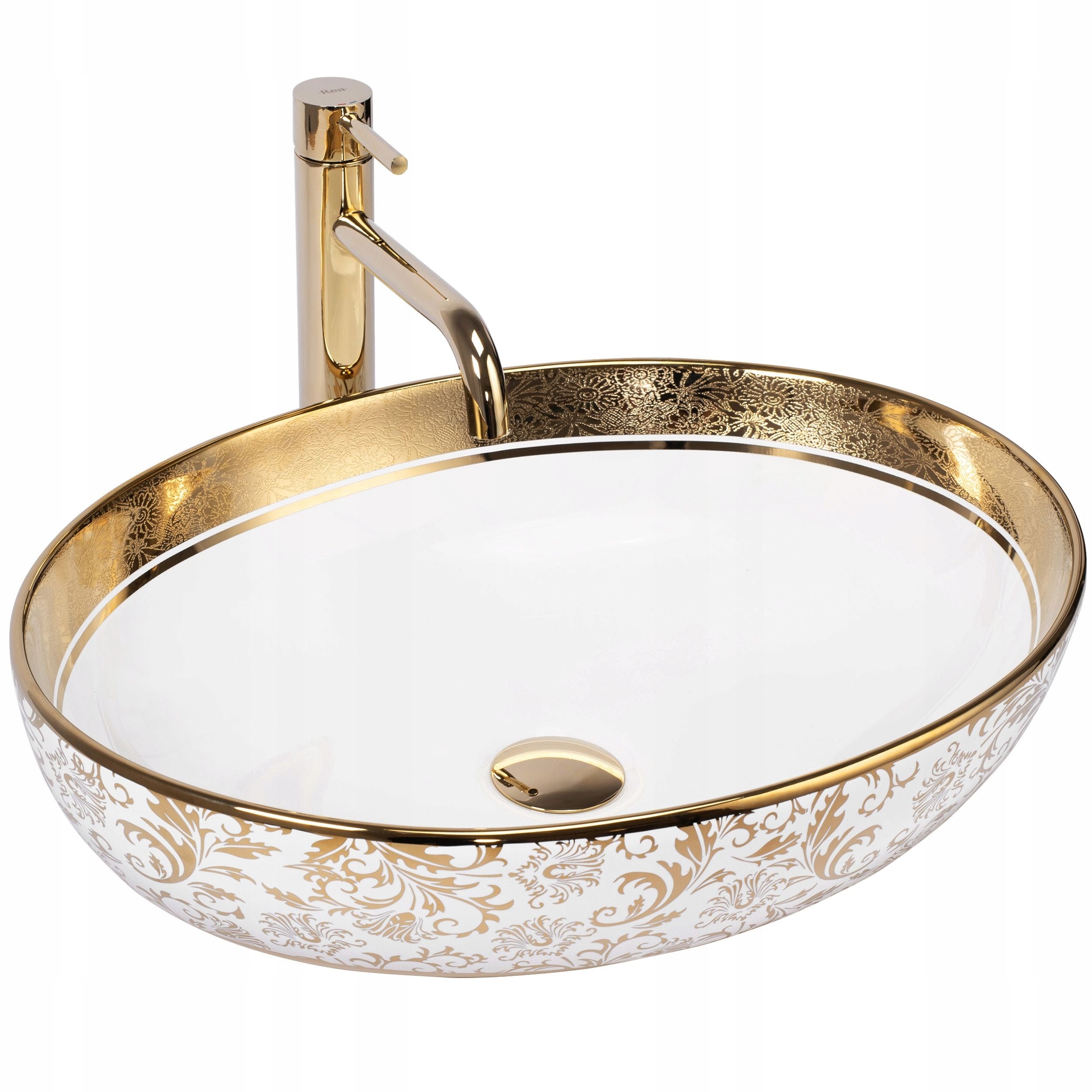 Rea Margot weiß/goldenes Waschbecken auf dem Tisch 