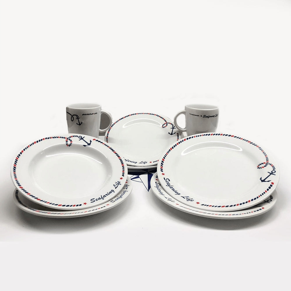 Unbreakable Melamine Dish Dinnerware Set MARINE ANCHOR 8 Pcs for Yacht Color multicolor