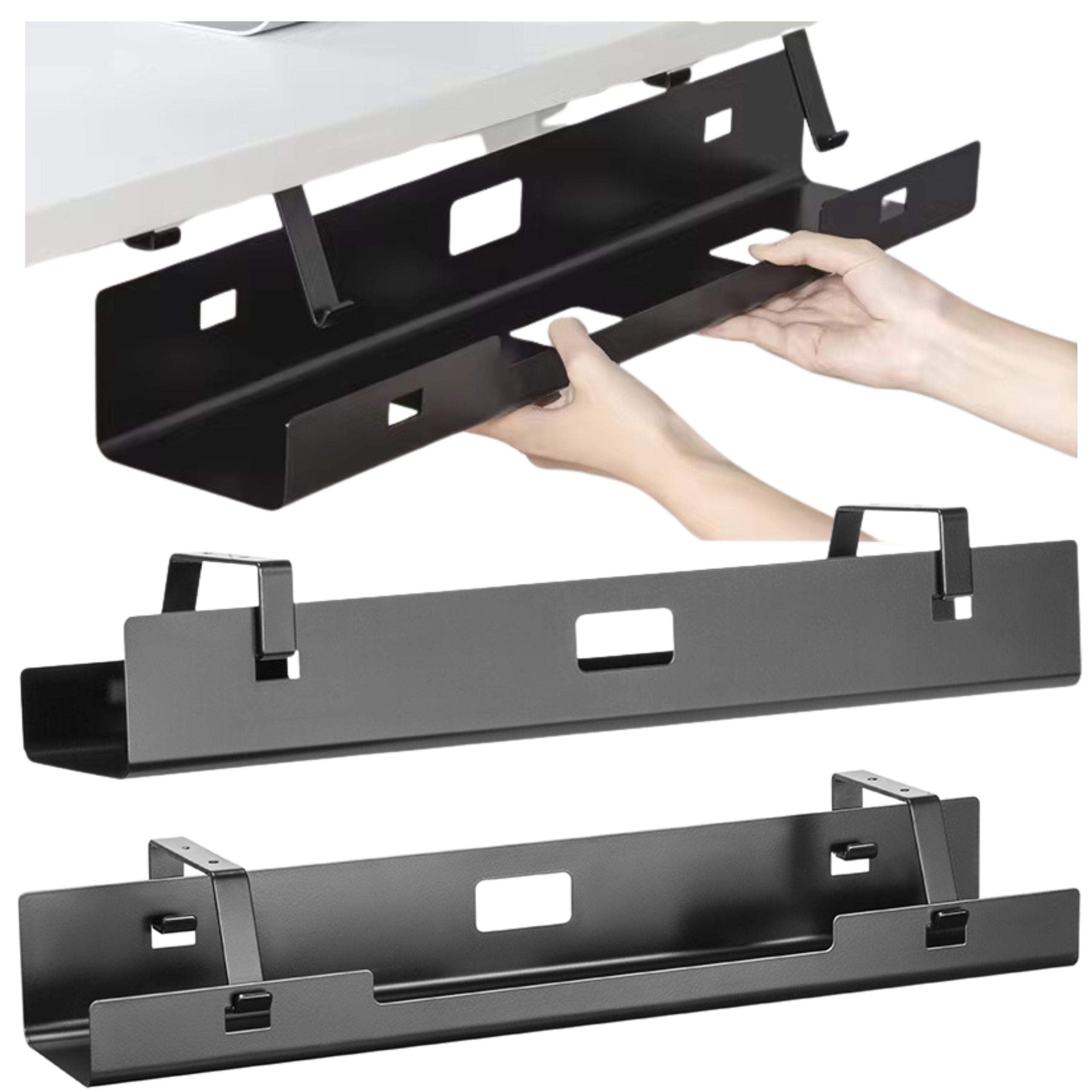 Under Desk Cable Masker 60 cm | Undercounter Organizer | Steel | Black