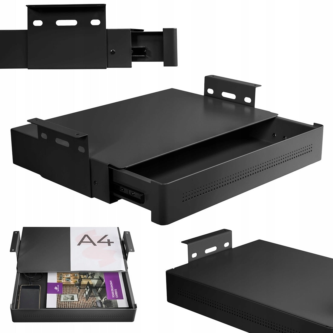 Undercounter desk drawer Spacetronik with SHELF 48x30 cm 8kg black