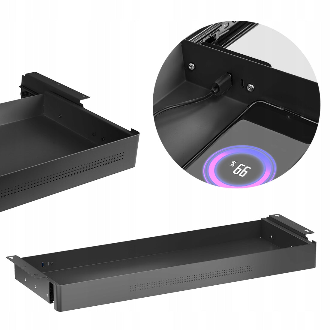 Undercounter drawer USB XL 78x26cm 8kg Spacetronik metal Black