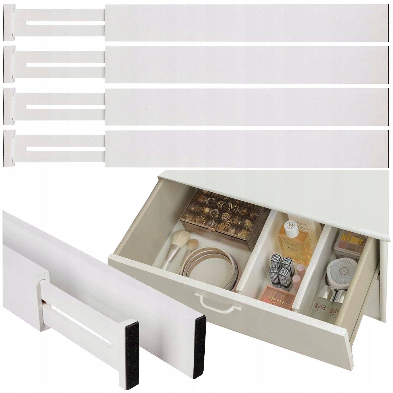 Underwear Drawer Organizer Adjustable Bamboo Divider White x4