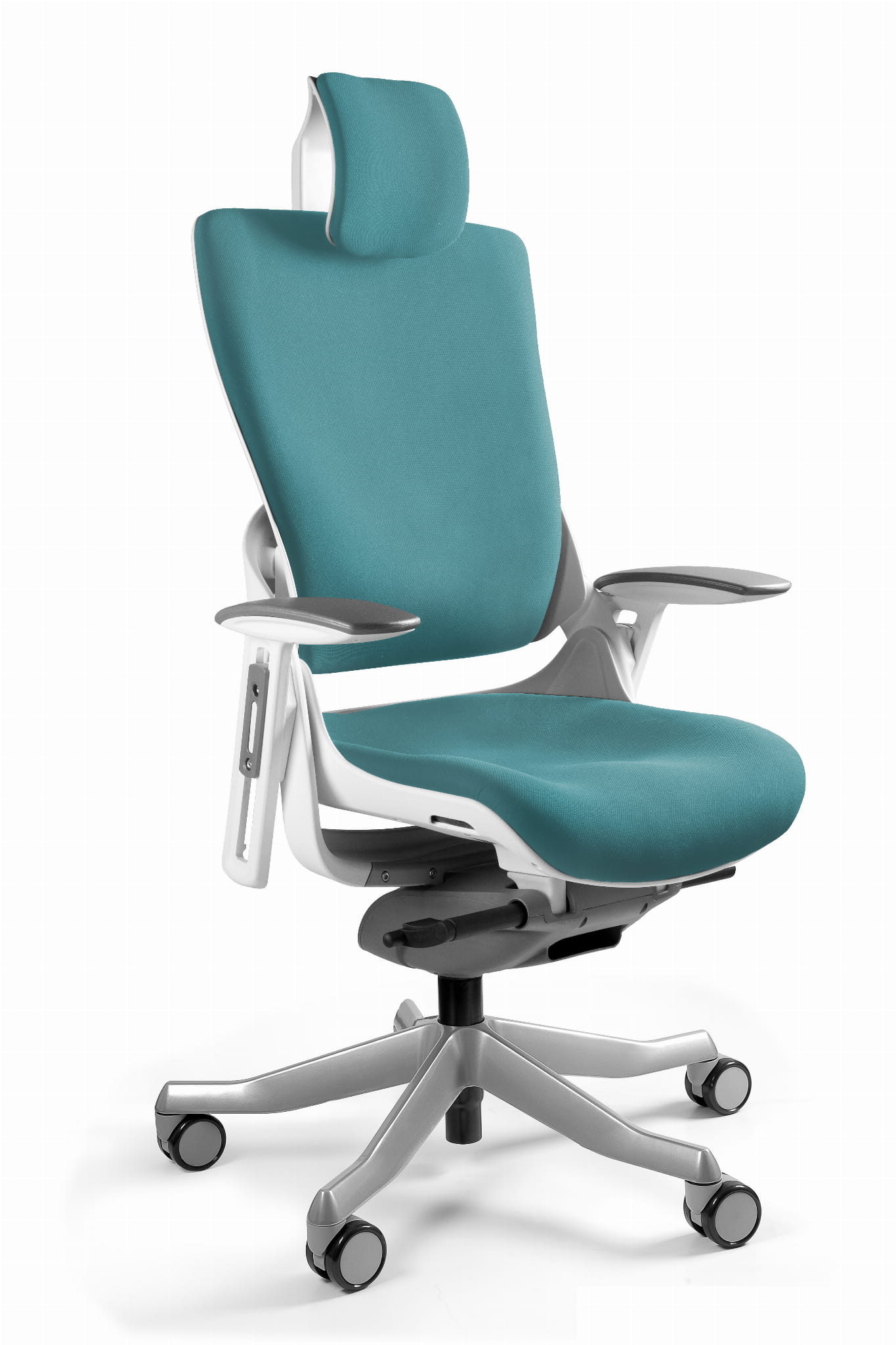 Unique WAU 2 white/ tealblue fabric office chair