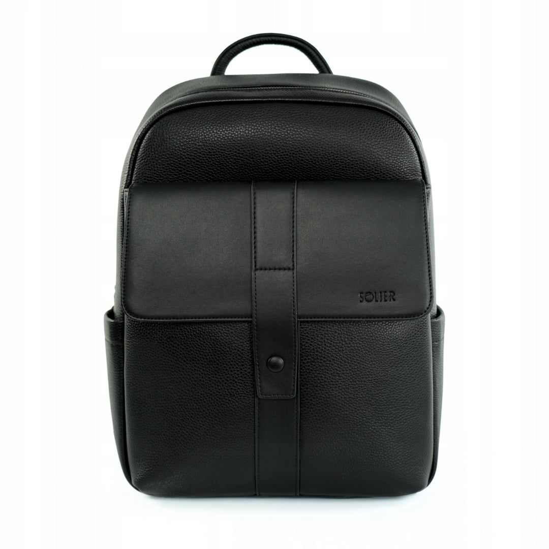 Unisex Leather City Backpack for Work Black For Laptop SOLIER