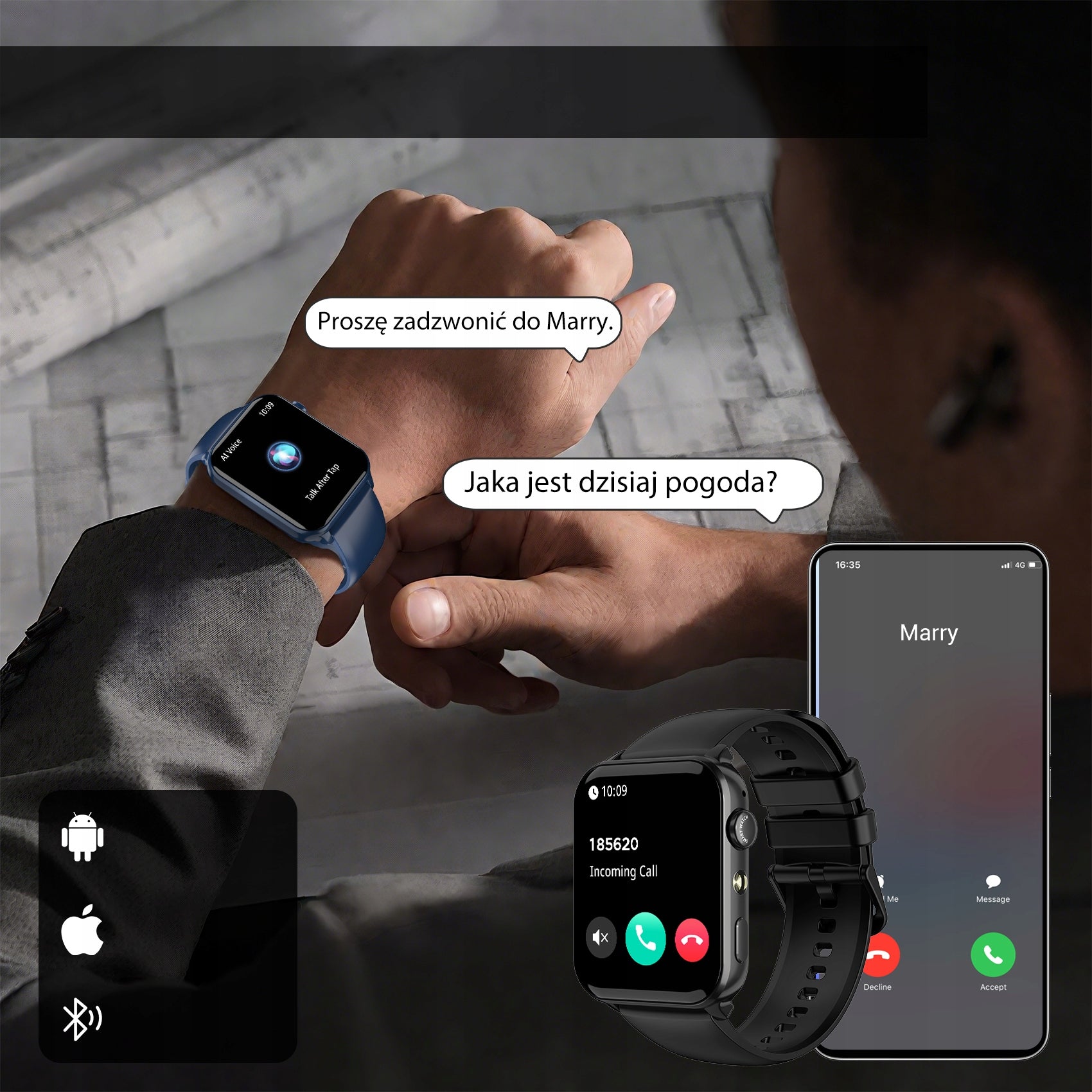 Unisex SmartWatch 1.91" Curved Display Waterproof Calls SMS Sports PL Menu Manufacturer code BVR30max-black