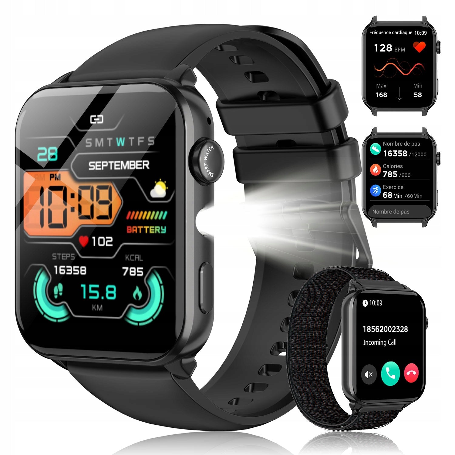 Unisex SmartWatch 1.91" Curved Display Waterproof Calls SMS Sports PL Menu