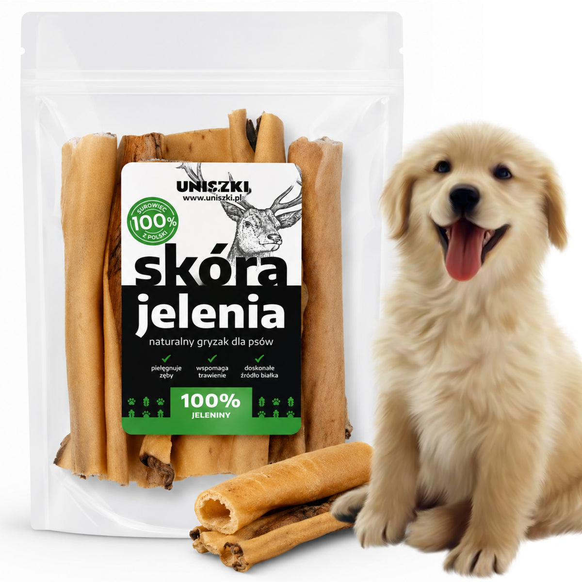 Uniszki Dog Treat Natural Teether Dried Deer Skin 100g