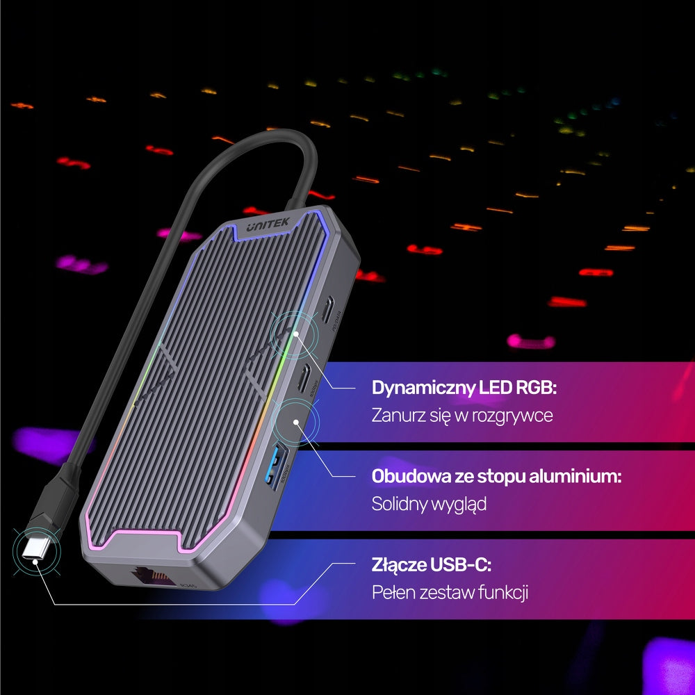Unitek USB-C Hub HDMI RJ45 3,5mm Audio 100W 10Gbps Product weight with unit packaging 0.3 kg