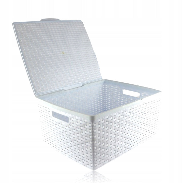 Universal Cabinet Organizer Basket Container with Handles Lid WHITE Packaging status original