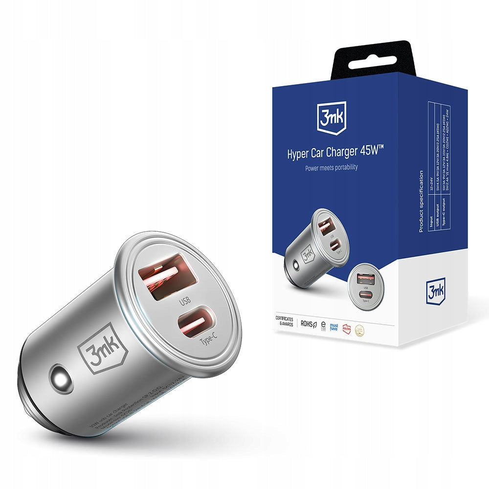 Universal Car Charger 45W USB-C USB-A - 3mk Hyper Car Charger