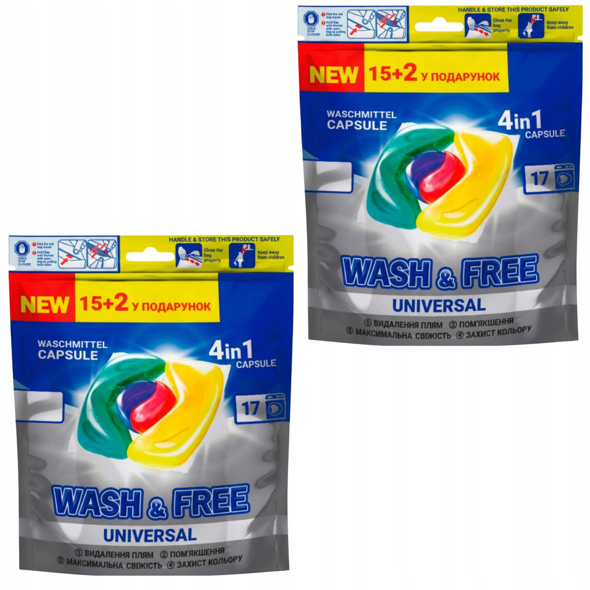 Universal Washing Capsules 4in1 Wash&Free 2 x 17 pcs