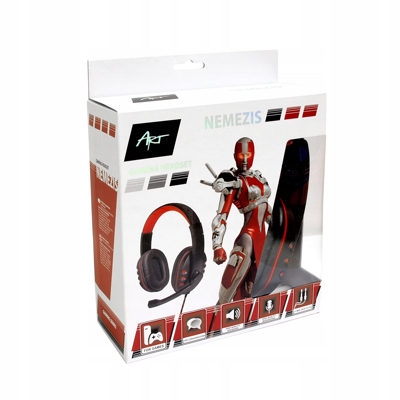 Universal gaming on-ear headphones for gamers with microphone Nemesis ART Packaging status original