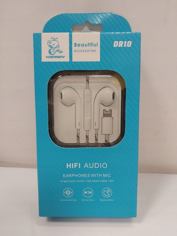 Universal headphones DENMEN DR10 LIGHTNING IPHONE white earbuds