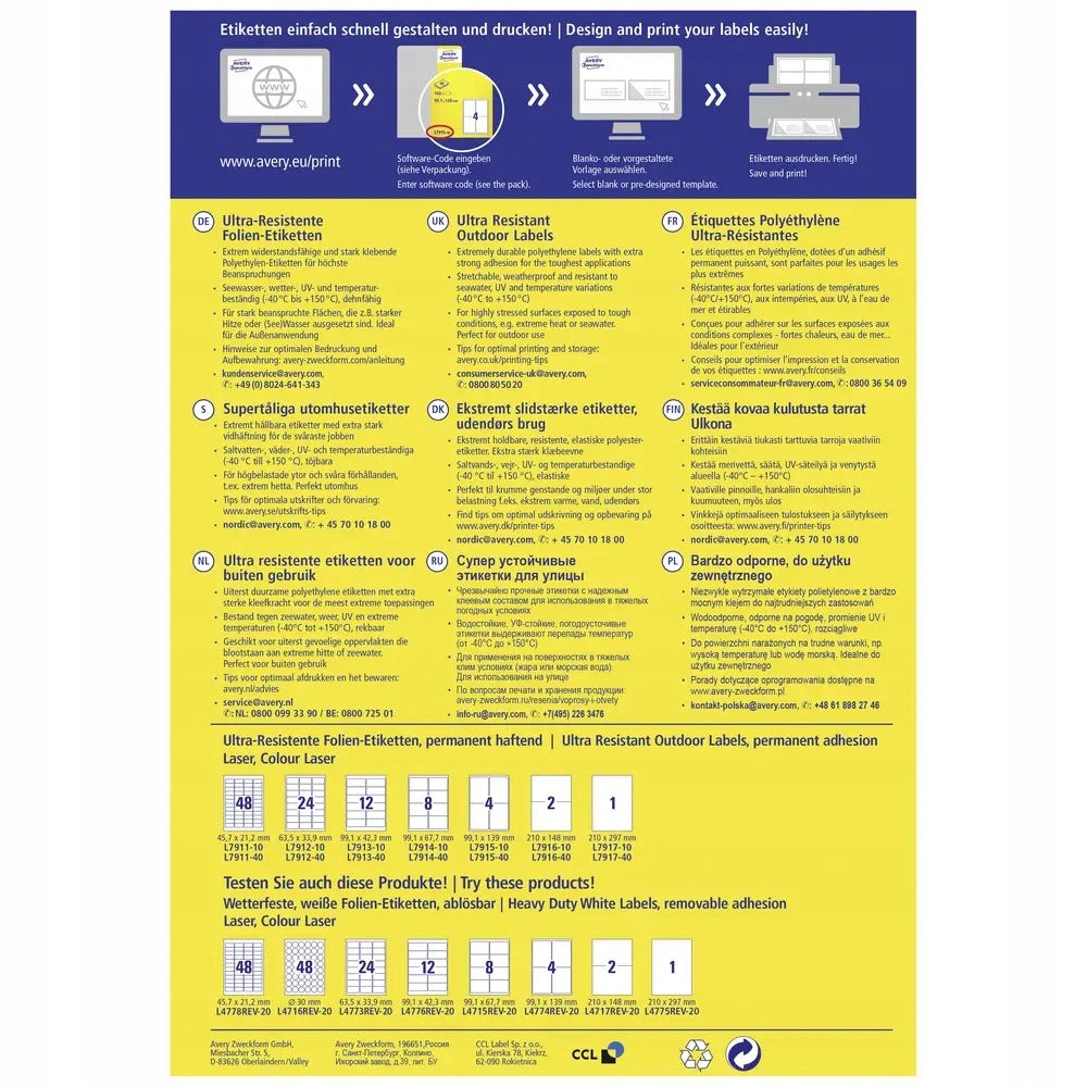 Universal label Avery-Zweckform L7916-40 Manufacturer code L7916-40