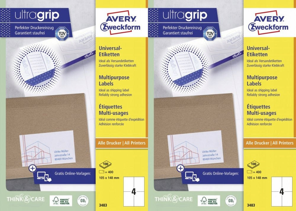 Universal labels Avery 105-148mm 100 ark x2