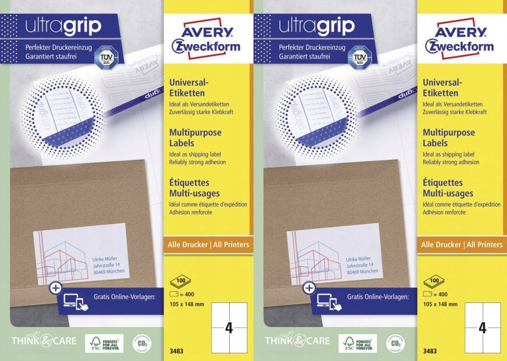 Universal labels Avery 105x148mm 100 ark x2