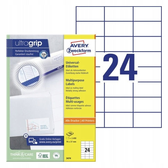 Universal labels UltraGrip white Avery 3474