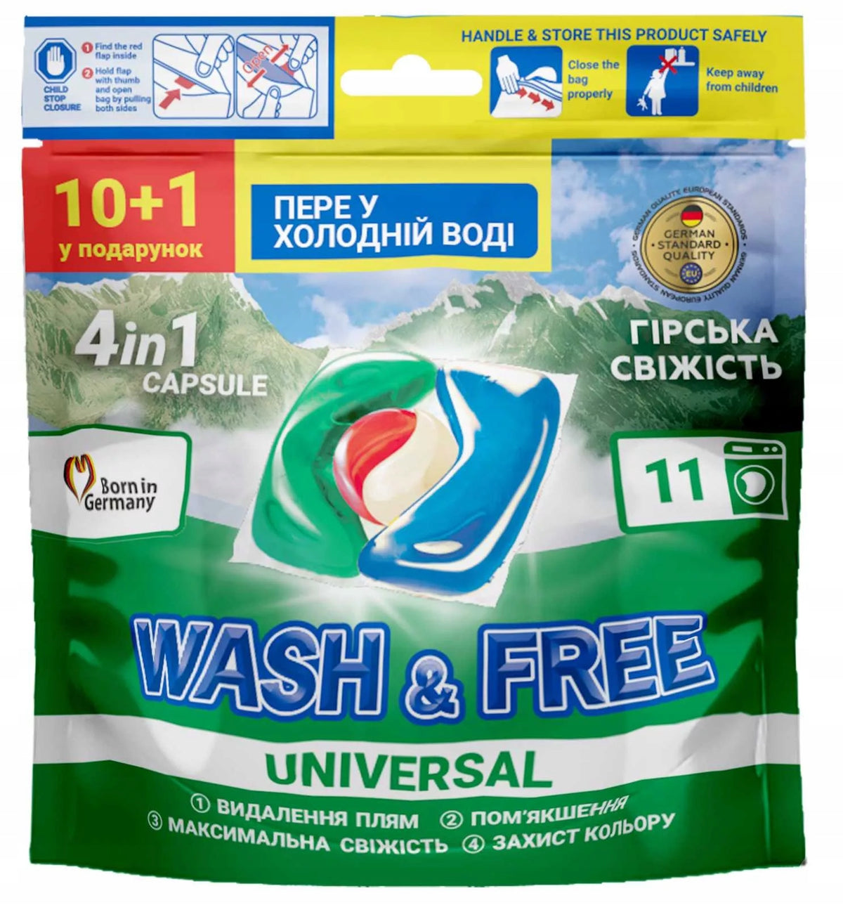 Universal washing capsules Wash & Free 4in1 Fresh 11 pcs.