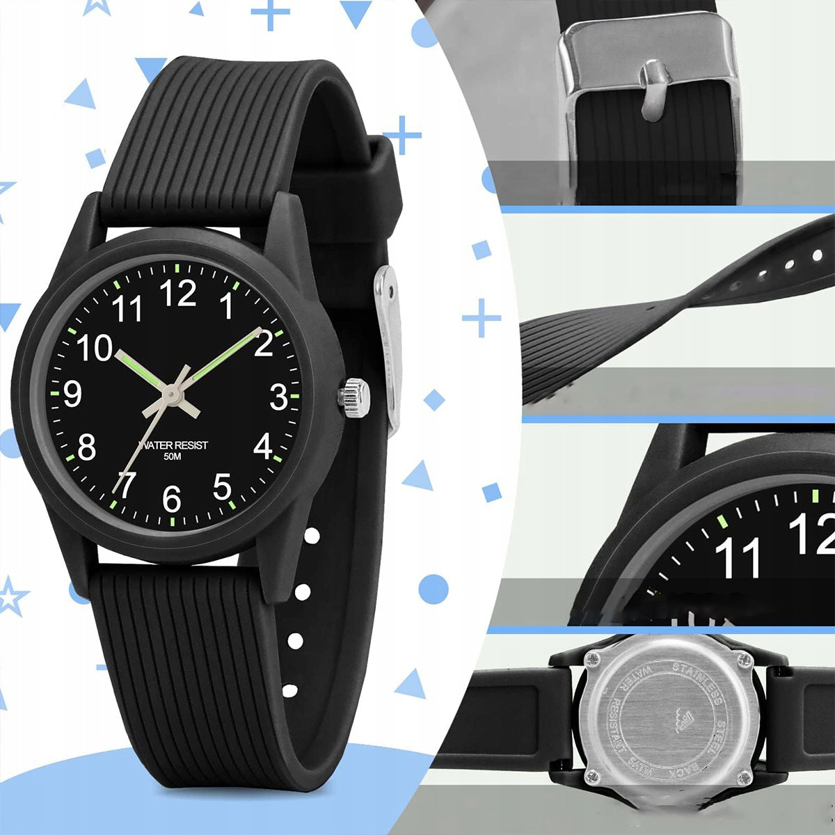 Universal youth watch with soft silicone strap black Functions waterproof