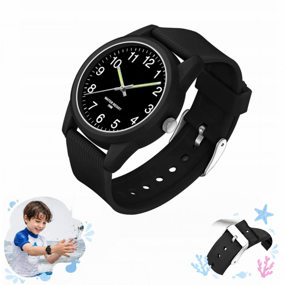 Universal youth watch with soft silicone strap black