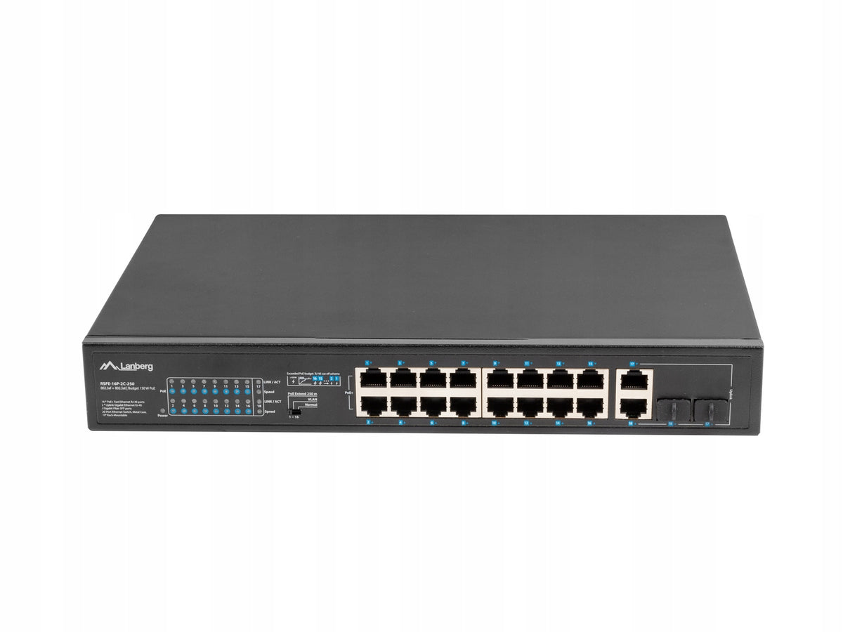 Unmanaged Switch Lanberg 16x 100Mb PoE+/2x Combo Rack 19" 250W