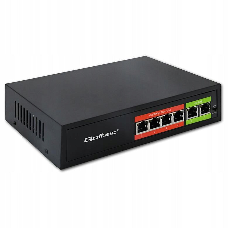 Unmanaged Switch Qoltec Fast Ethernet PoE Network Switch | 4x RJ