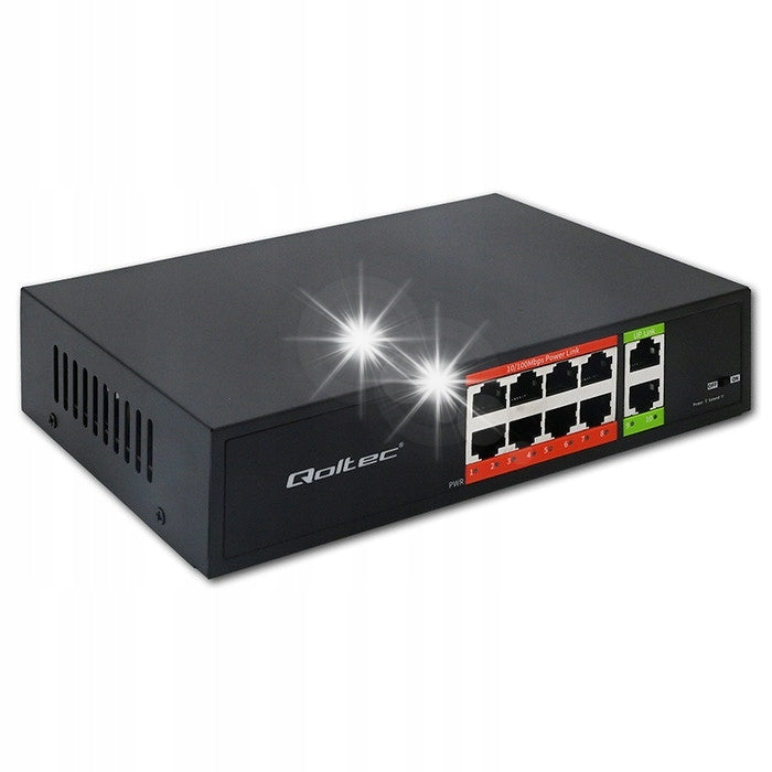 Unmanaged Switch Qoltec Fast Ethernet PoE Network Switch | 8x RJ