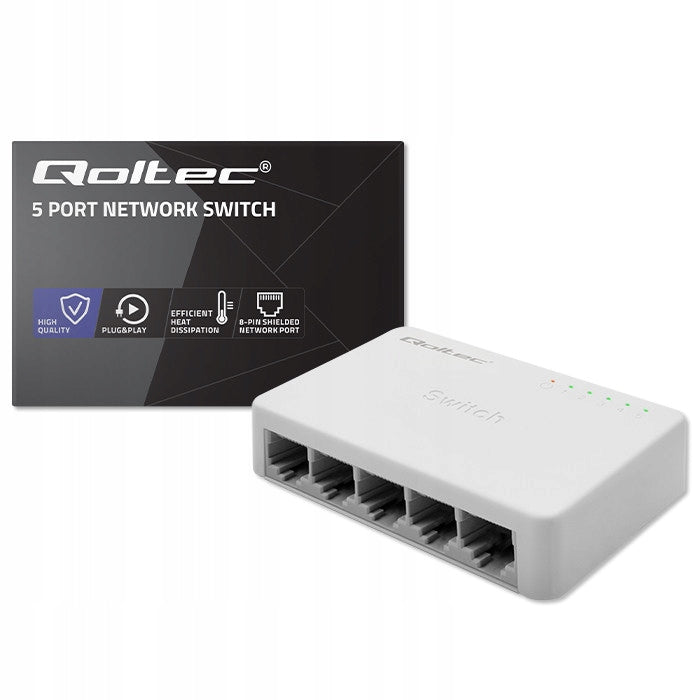 Unmanaged Switch Qoltec Network Switch 5 x RJ45 1000Mbps Port Manufacturer code 52247