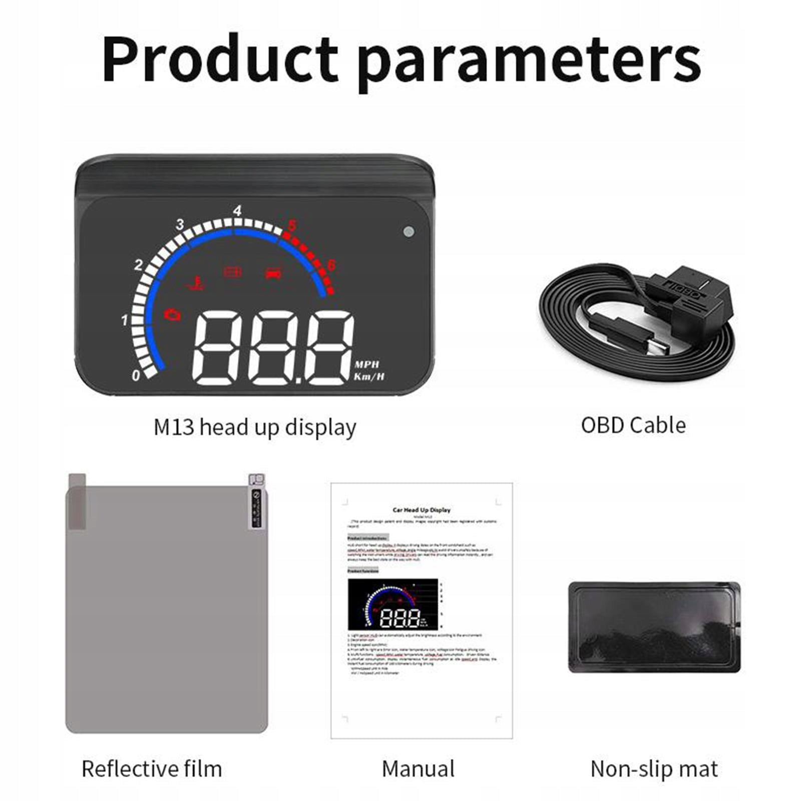 Upgrade Car Universal Head Up Display OBD2 II EUOBD HUD,Speed,Overspeed Color black
