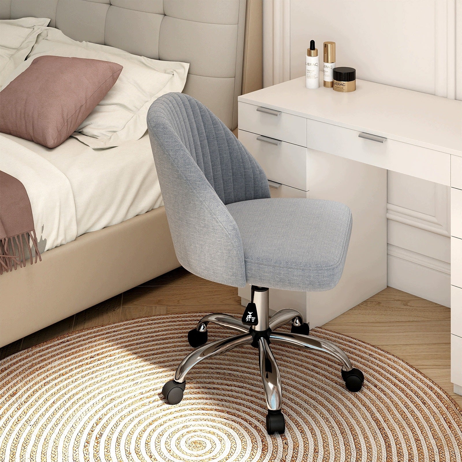Upholstered Height Adjustable Swivel Chair Dressing Table Chair Brand Costway