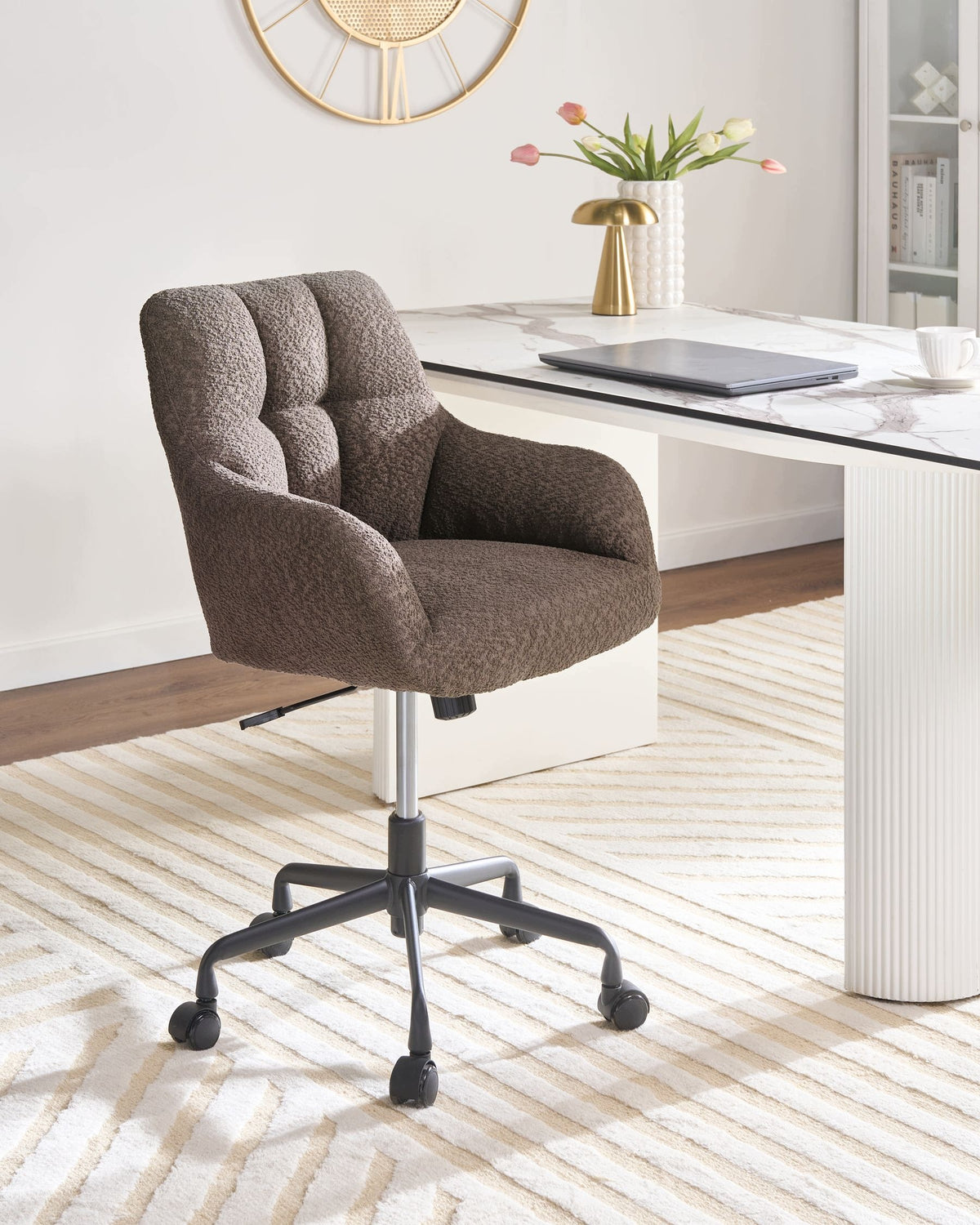 Upholstered Office Chair Dark Brown Height Adjustment Packaging status original