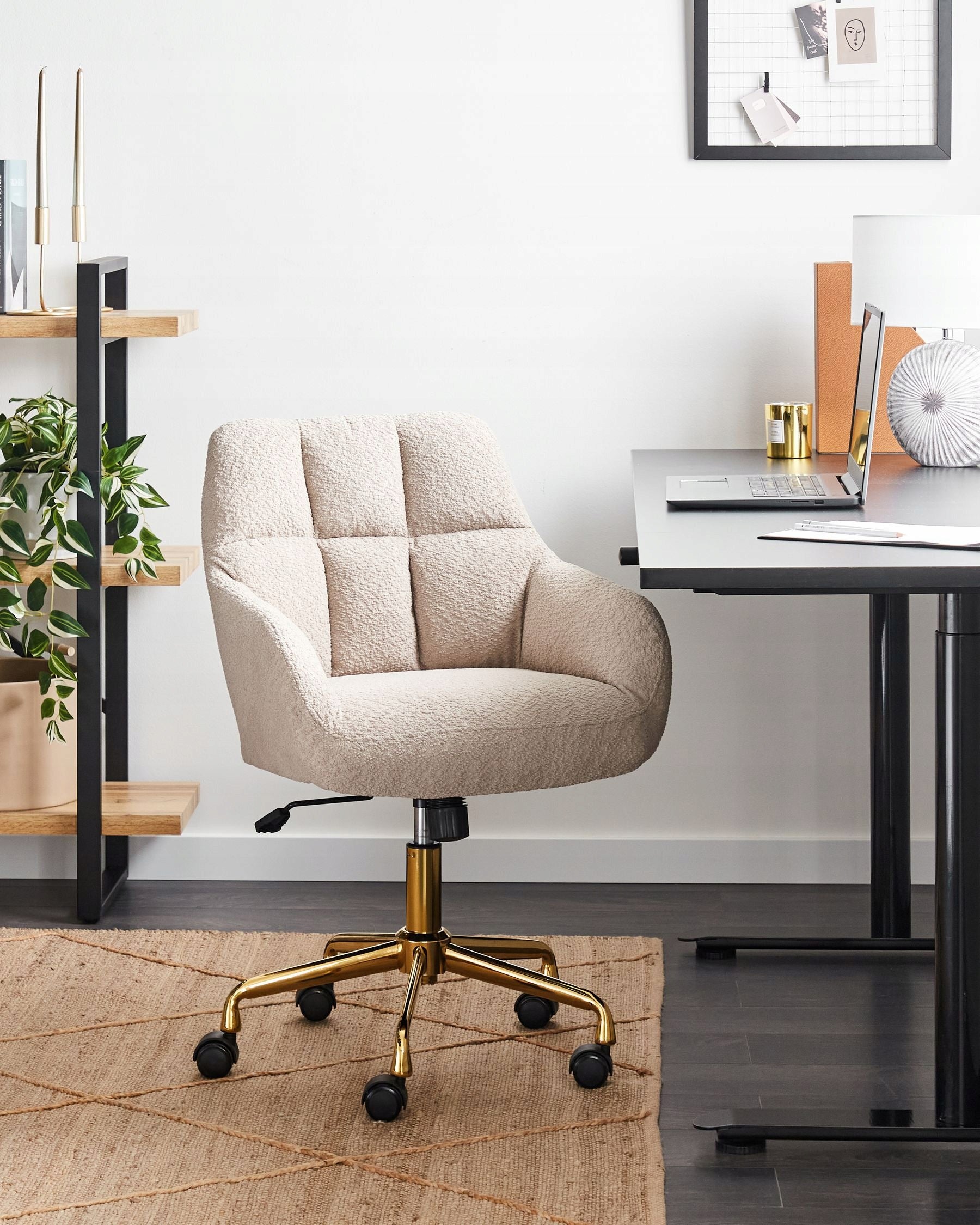 Upholstered Office Chair Metal Frame Beige Packaging status original