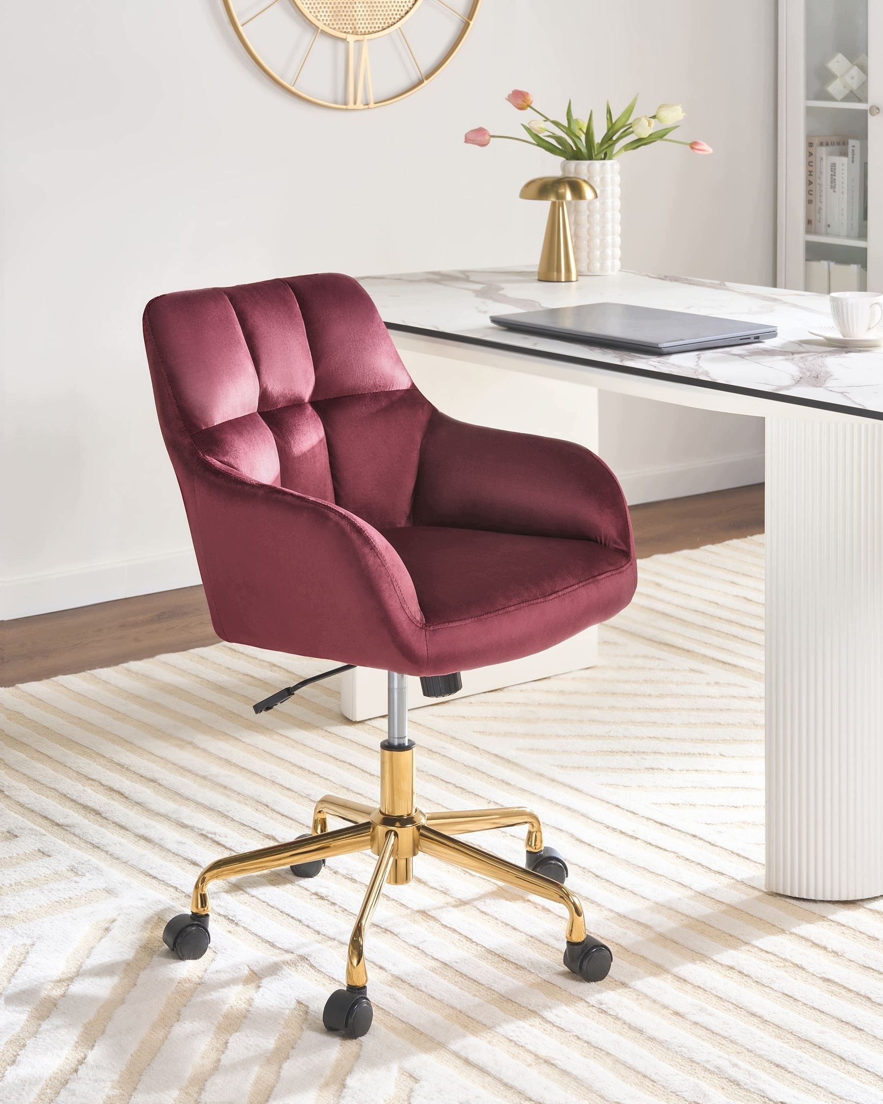 Upholstered Office Chair Metal Frame Burgundy Height Adjustment Packaging status original