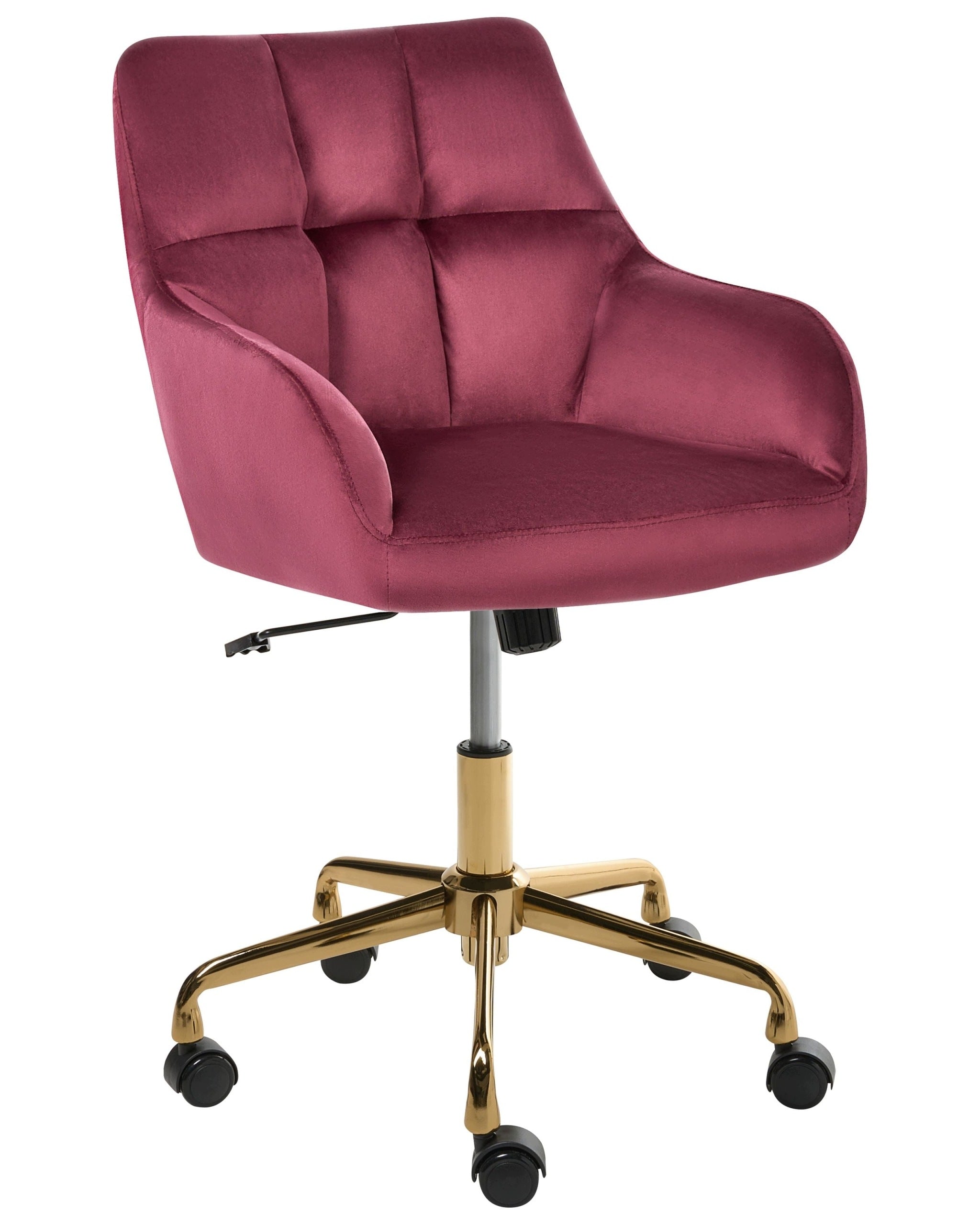 Upholstered Office Chair Metal Frame Burgundy Height Adjustment