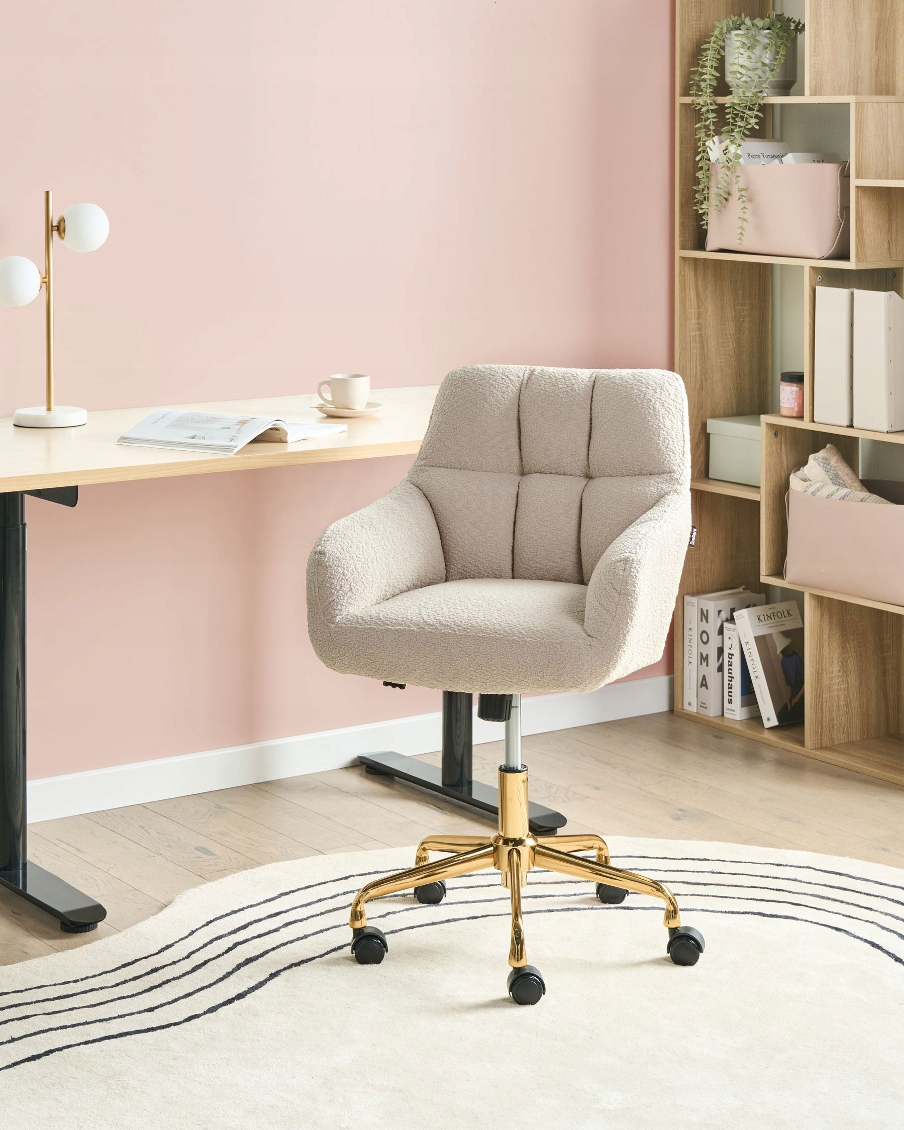 Upholstered Office Chair Metal Frame Light Beige Packaging status original