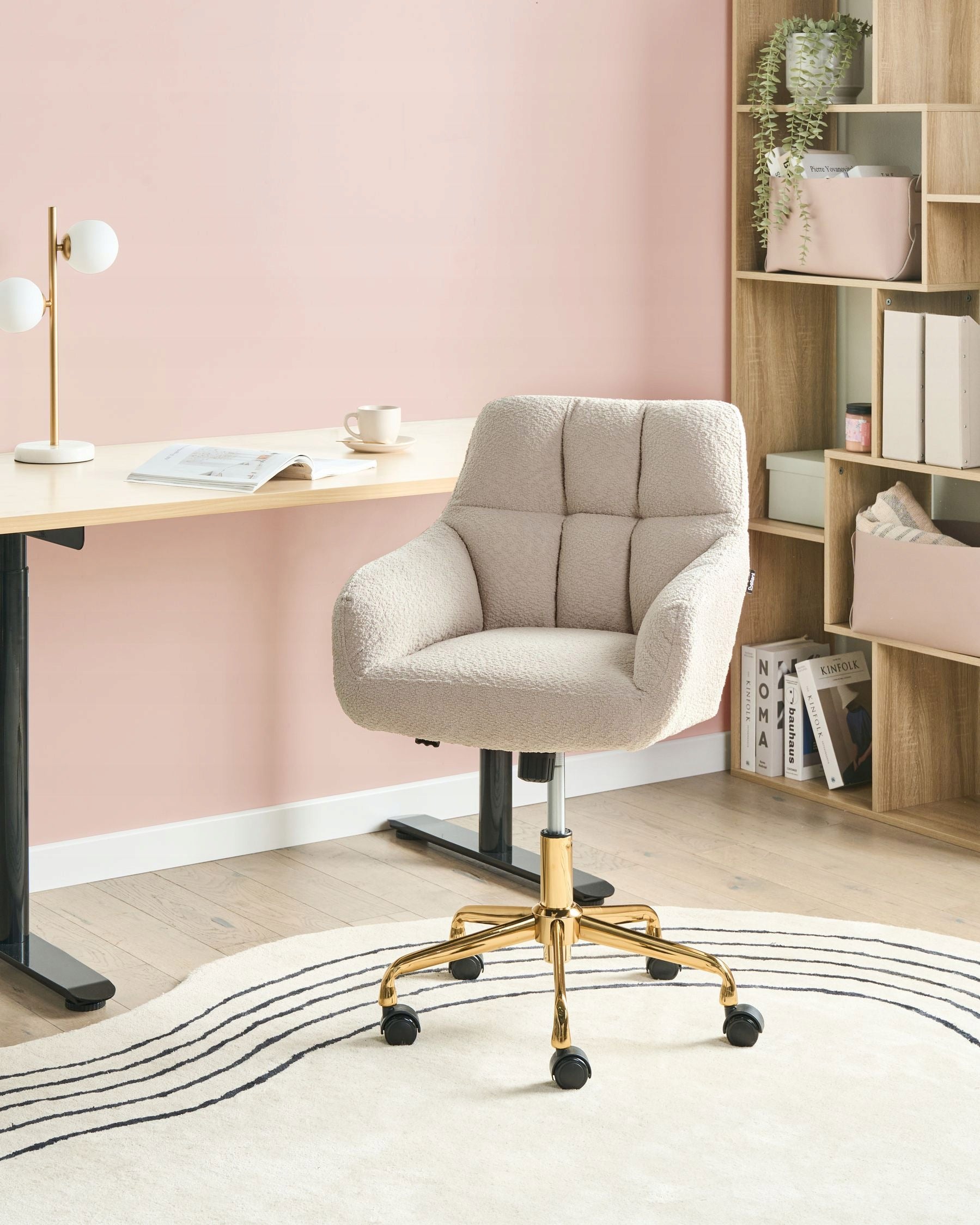 Upholstered Office Chair Metal Frame Light Beige Packaging status original