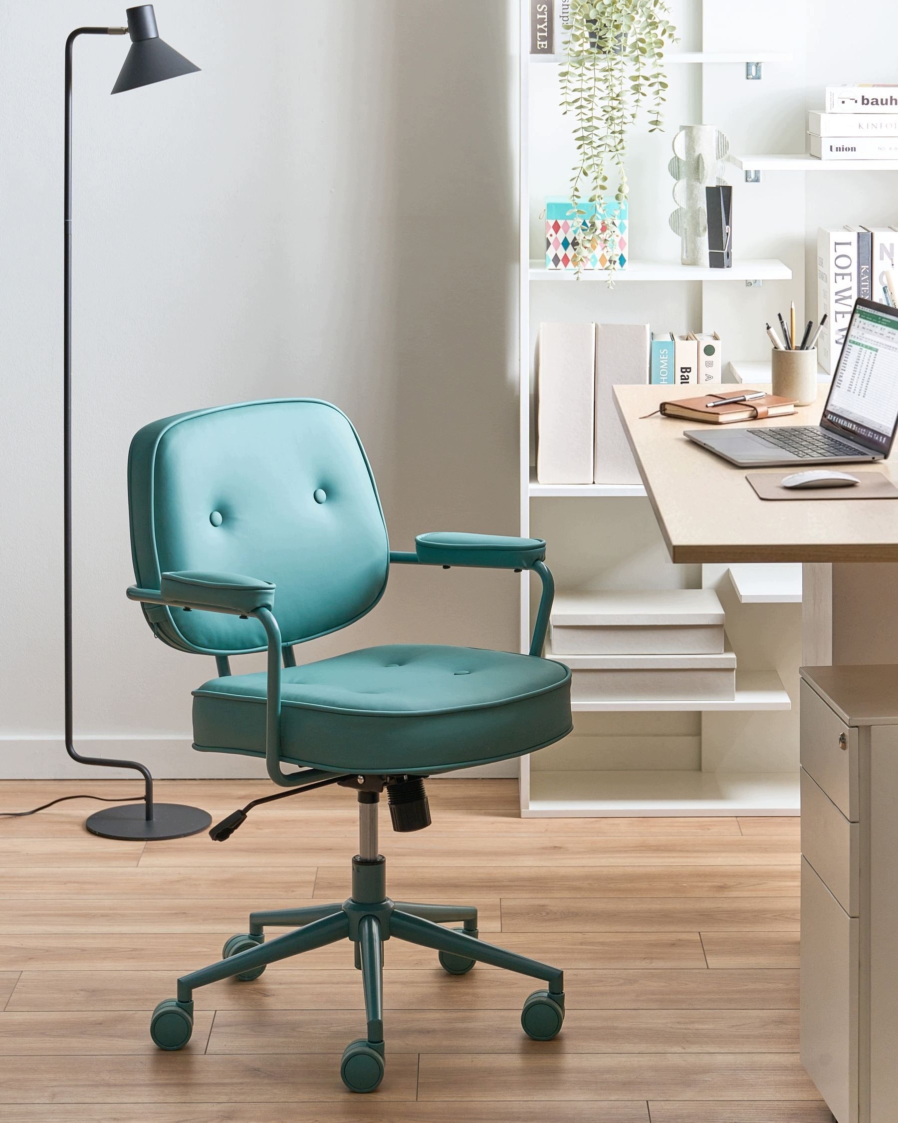 Upholstered Office Chair Metal Turquoise Frame Packaging status original