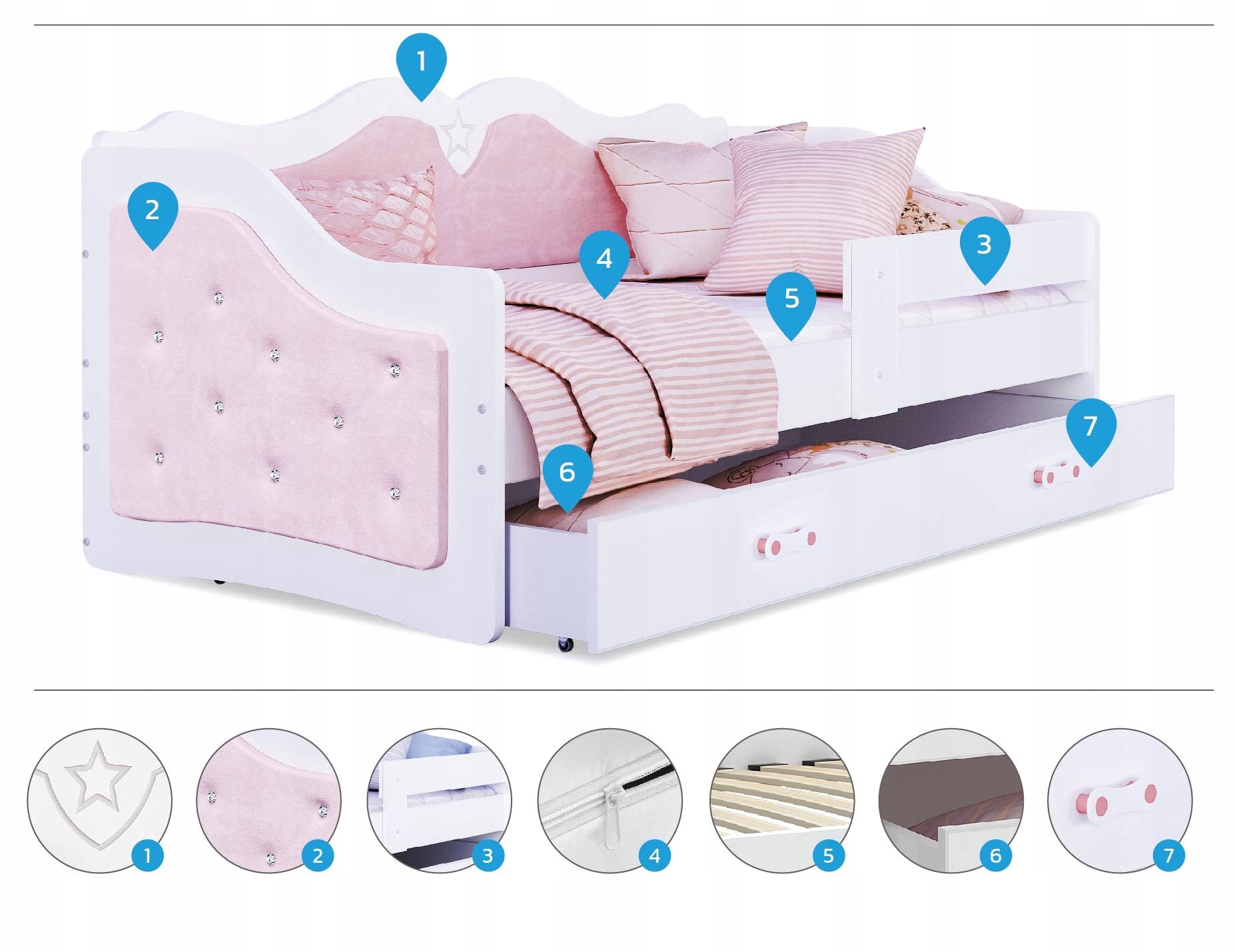 Upholstered bed 160x80 pink + mattress LILI Color pink