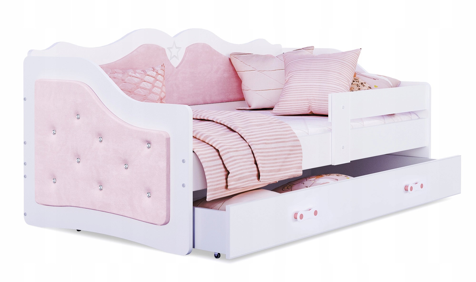 Upholstered bed 160x80 pink + mattress LILI